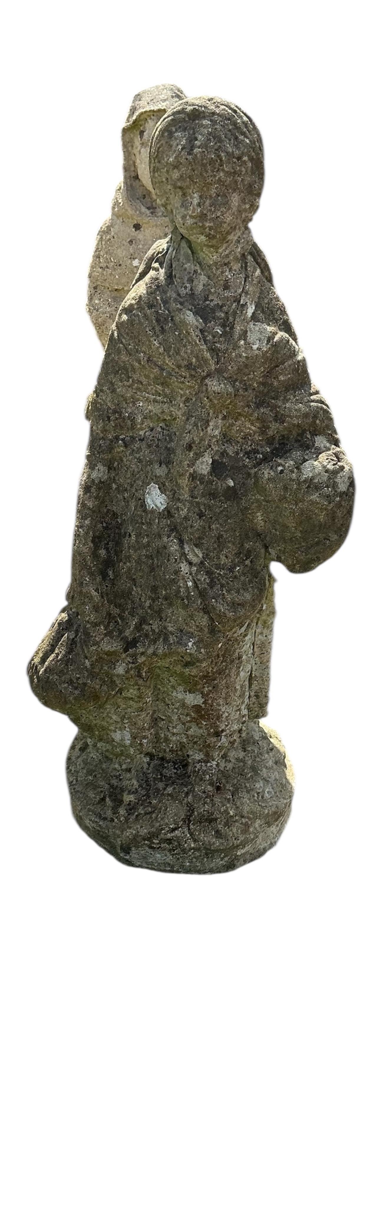 Four reconstituted stone garden statues, largest height 87cm